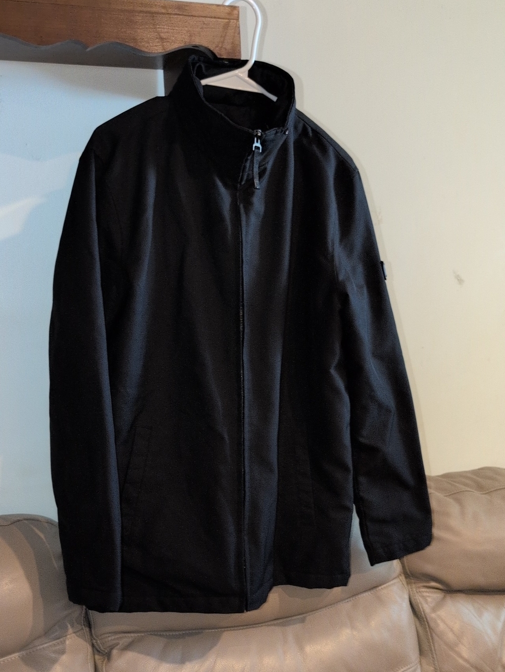 Men's Black Lightweight Zip-Front Shirt Jacket With Hoodie Size S